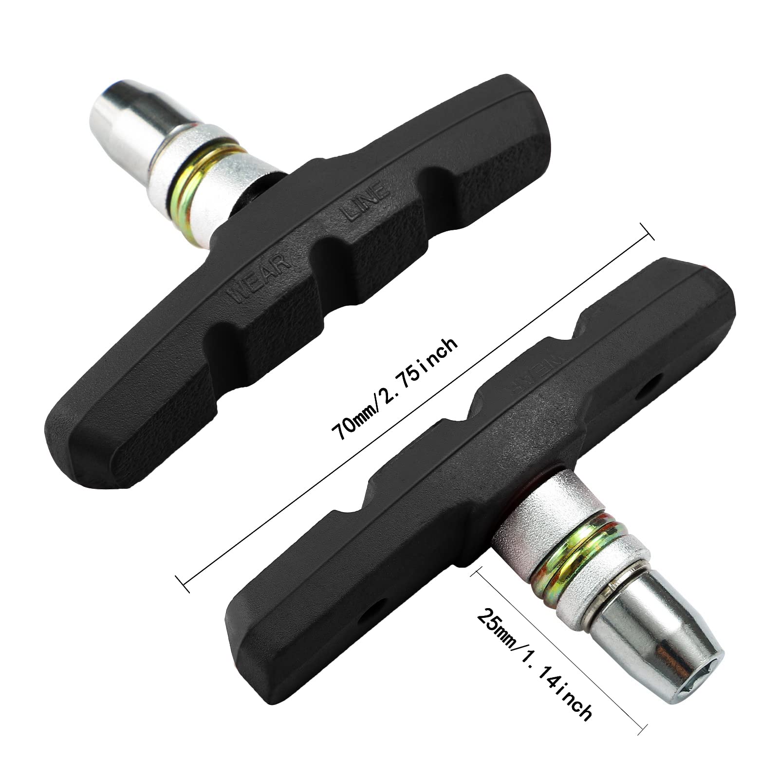MEXITAL 2 paar V-brake remschoenen fiets V-rem V fiets remblokken met zeskantmoeren en afstandstukken V fiets remblokken set 70 mm v rem remblokken V-rem fiets remschoenen