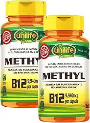 Kit 2 Vitamina B12 Metilcobalamina Alto Teor 9,940mcg 60 Cápsulas Vegano Unilife