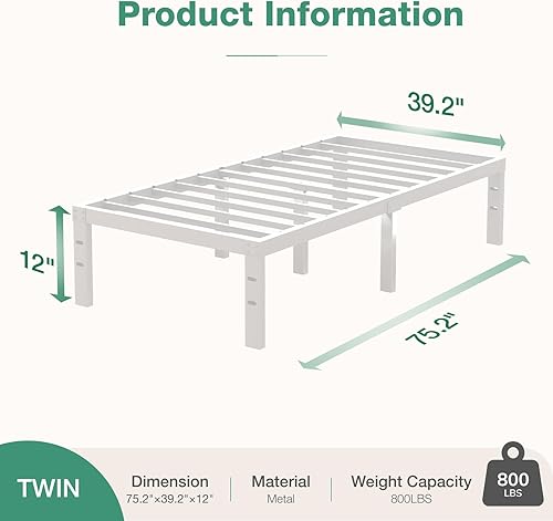 Miniatura 50 de Novilla - Base de cama matrimonial, plataforma de metal de 14 pulgadas, con espacio de almacenamiento debajo de la cama, soporte de listones de