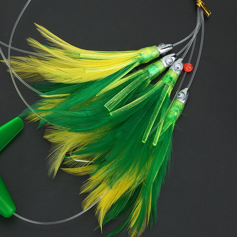 Esca da Pesca, Esca Professionale Per La Pesca Del Tonno, Piume Colorate Rigs Ganci con Gancio in Acciaio Gonna da Traina con Piume per la Pesca in Mare (Verde Scuro)