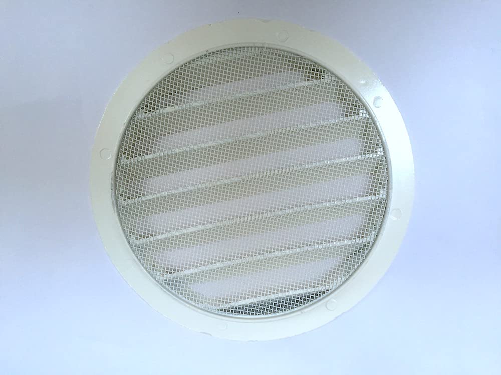 Rejilla de ventilación circular de aluminio blanca con red de protección para la salida y toma de aire exterior – Diámetro 250 mm