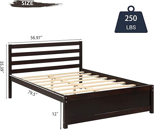 Miniatura 2 de Base de cama de plataforma de madera de tamaño matrimonial con cabecero, base de colchón con espacio de almacenamiento inferior, marco de cama para