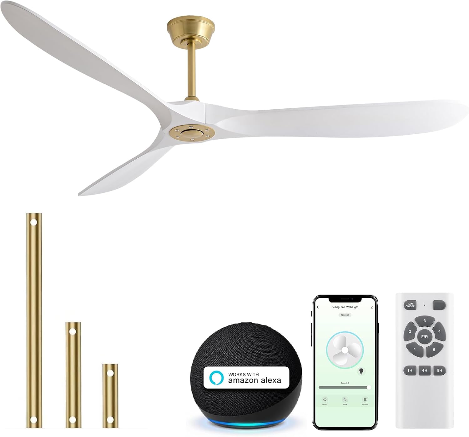 WERBUY 70 Inch Wood Ceiling Fan, Alexa/APP/Remote Control
