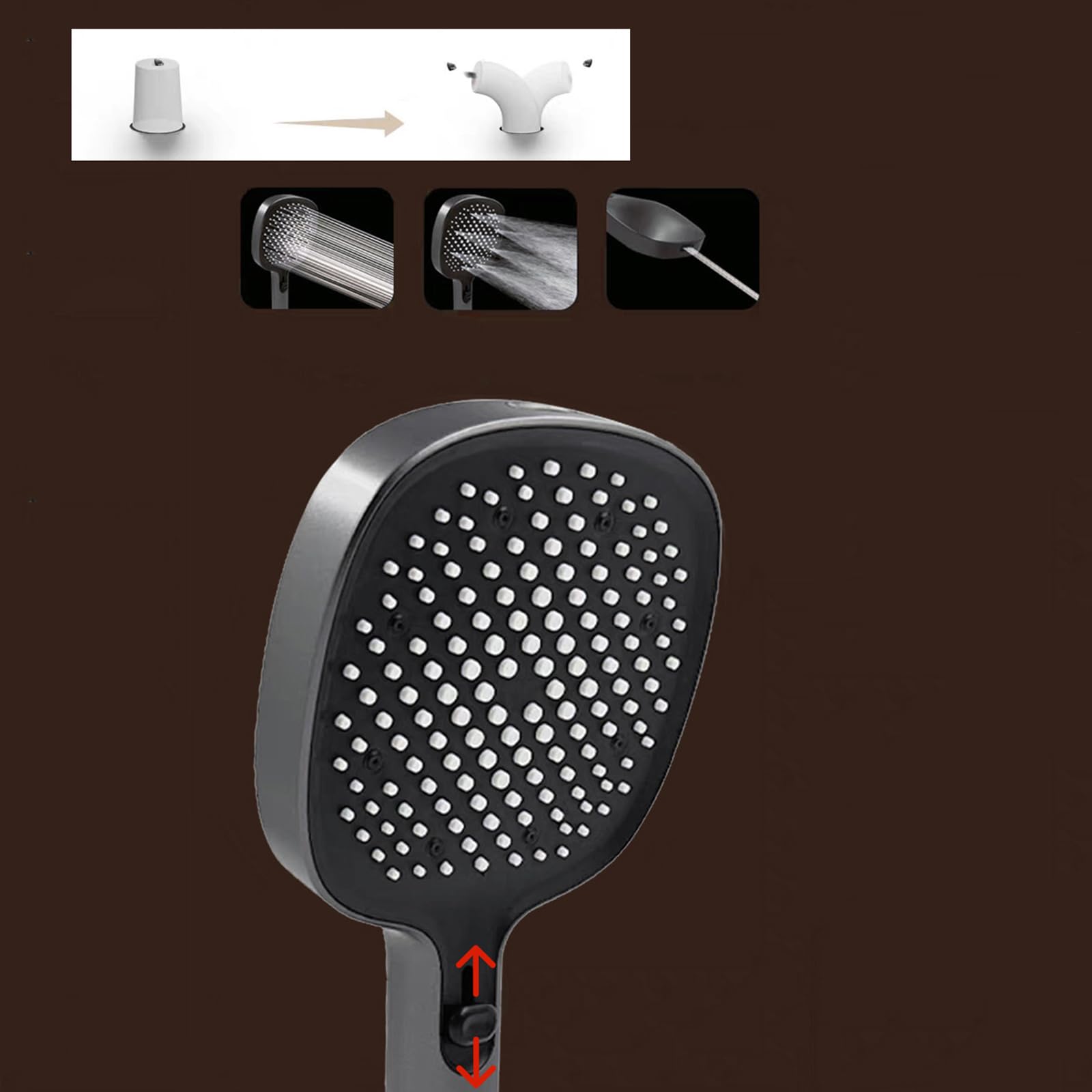 Set di soffione doccia quadrato di alta qualità con tubo flessibile da 3 m regolabile per vasca da bagno calda e fredda in ottone con finitura grigia per un'esperienza di bagno simile a una spa