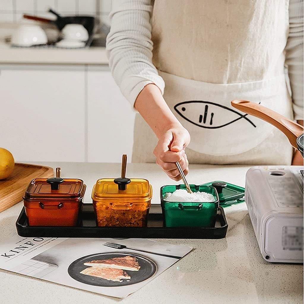 Gewürze Aufbewahrung Kunststoff-Gewürzbehälter-Set Mit Deckel, Löffel Und Tablett, Gewürzbox-Set, Küchengewürzbehälter, Zuckerdose Gewurzglaeser Gewürzglas