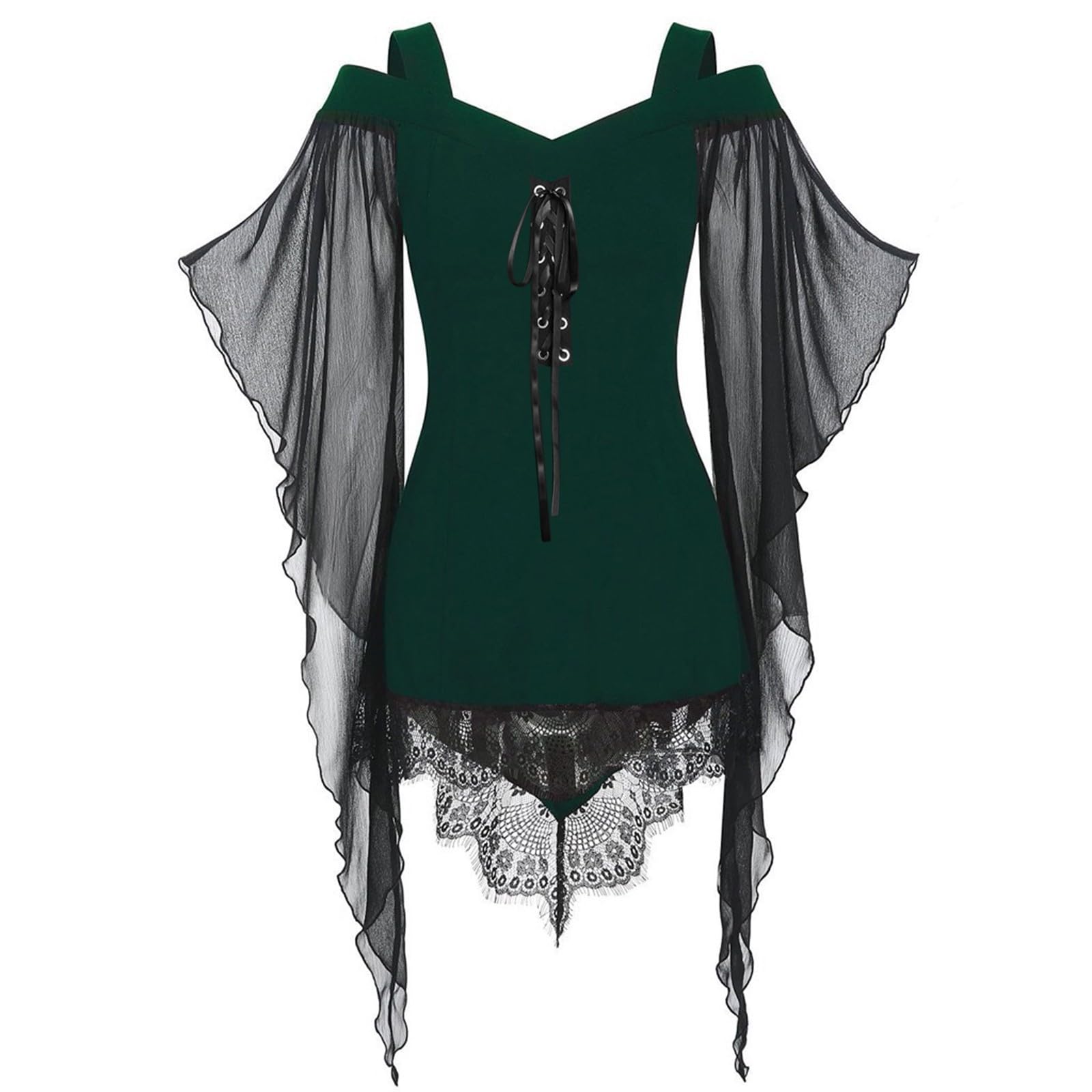 Costume per Halloween, carnevale, feste a tema, cosplay, abbigliamento in pizzo, da donna, maniche corte, gotico, con cuciture in pizzo, senza spalline, cuciture in pizzo irregolari