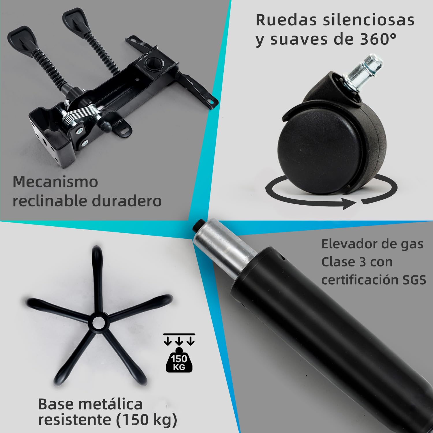 MZLEE Silla Escritorio con Reposapiés, Silla Oficina Reclinable, Gris
