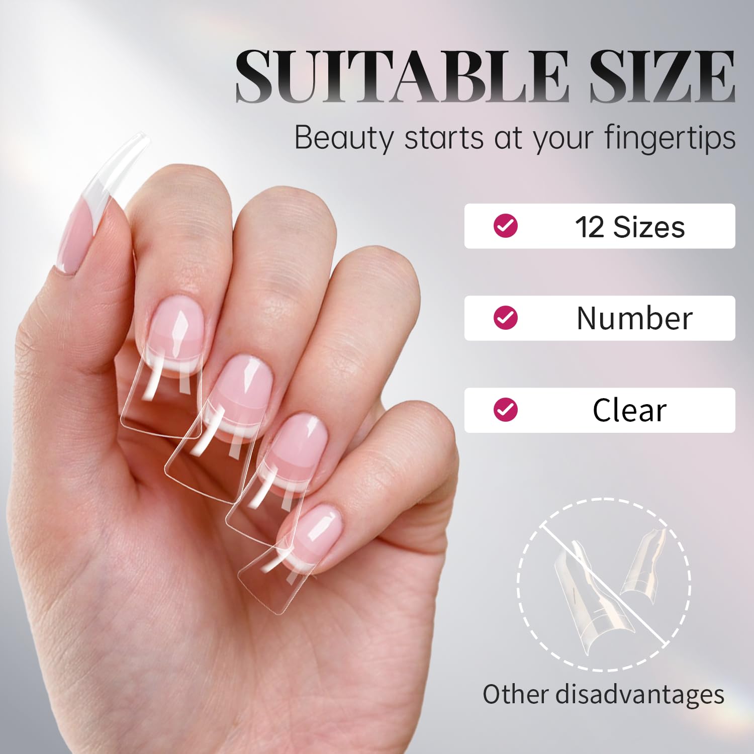 krofaue Puntas de uñas de pato, 240 piezas de uñas curvadas de gel suave transparente, 12 tamaños, estilo patas de pato de cristal, uñas postizas extra anchas francesas con caja para salón de