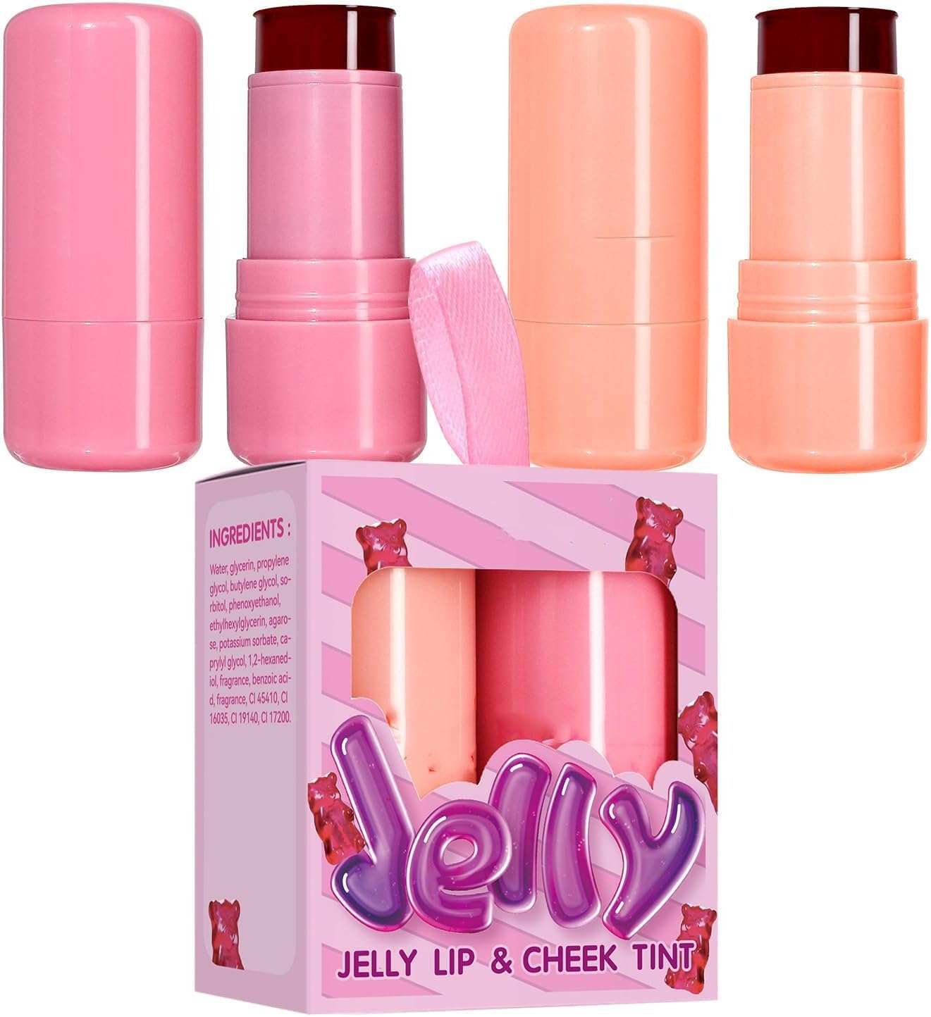 2Pcs Natural Facial Makeup Set, Shades with, Contour Stick for Blusher Lip, Long Lasting, Waterproof, Jelly Lip