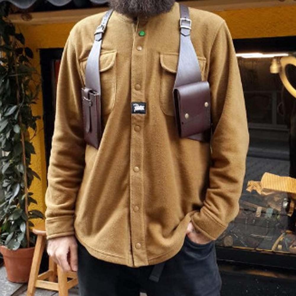 TZH Steampunk Double Shoulder Underarm Bag Retro Rivets Leather Armpit Bag Men Adjustable Anti-Theft Wallet Bag Holster Bag for Outdoor