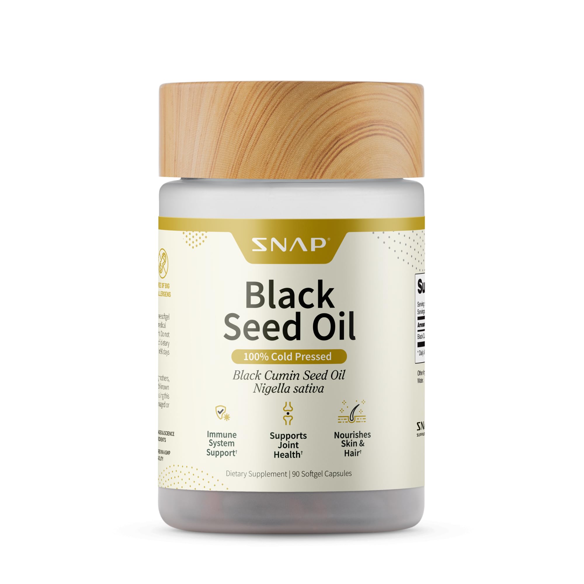 Snap Supplements Black Seed Oil Capsules – 100% Cold Pressed Organic Nigella Sativa – Supports Immune Health, Detox, Skin, Hair, Joints & Overall Wellness – 90 Softgels