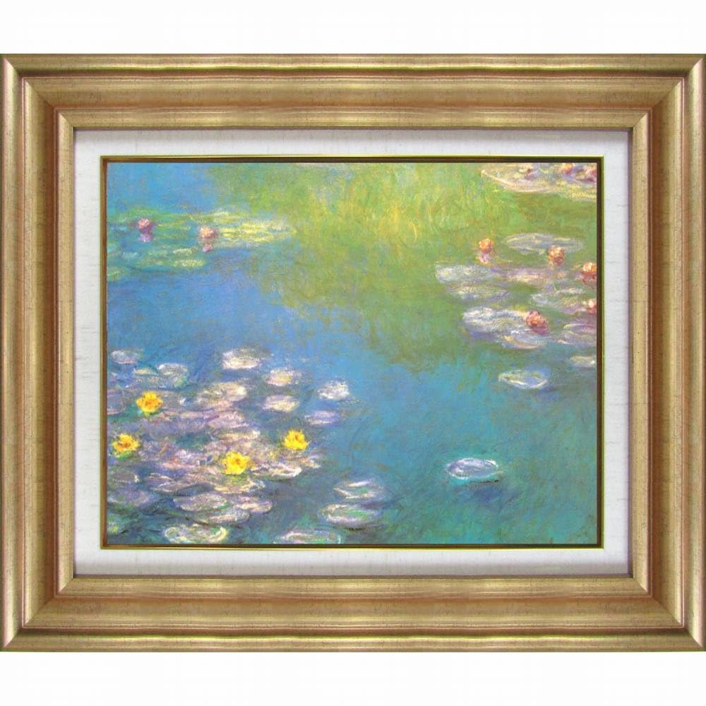 【特注額縁】高級印刷画　クロード・モネ　睡蓮　複製画　絵画　名画　大判 クロード・モネ 「睡蓮（1908年）」 F6号 額入り 複製画 名画額縁 風景