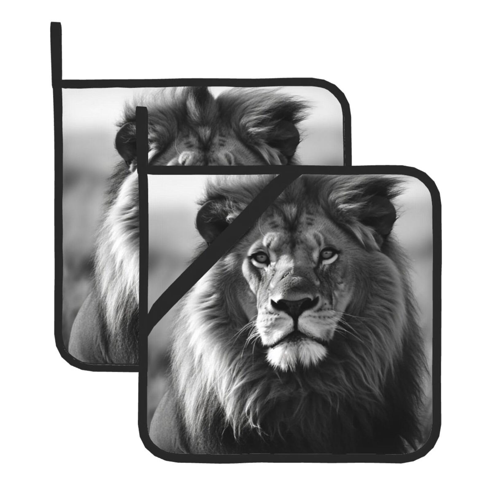 2Pcs Pot Holders for Kitchen Heat Resistant Potholder African Lion Black and White Hot Pads for Countertops Oven Pot Holders for Cooking Baking Kitchen Hot Mat Trivet 8 inch Hot Pad