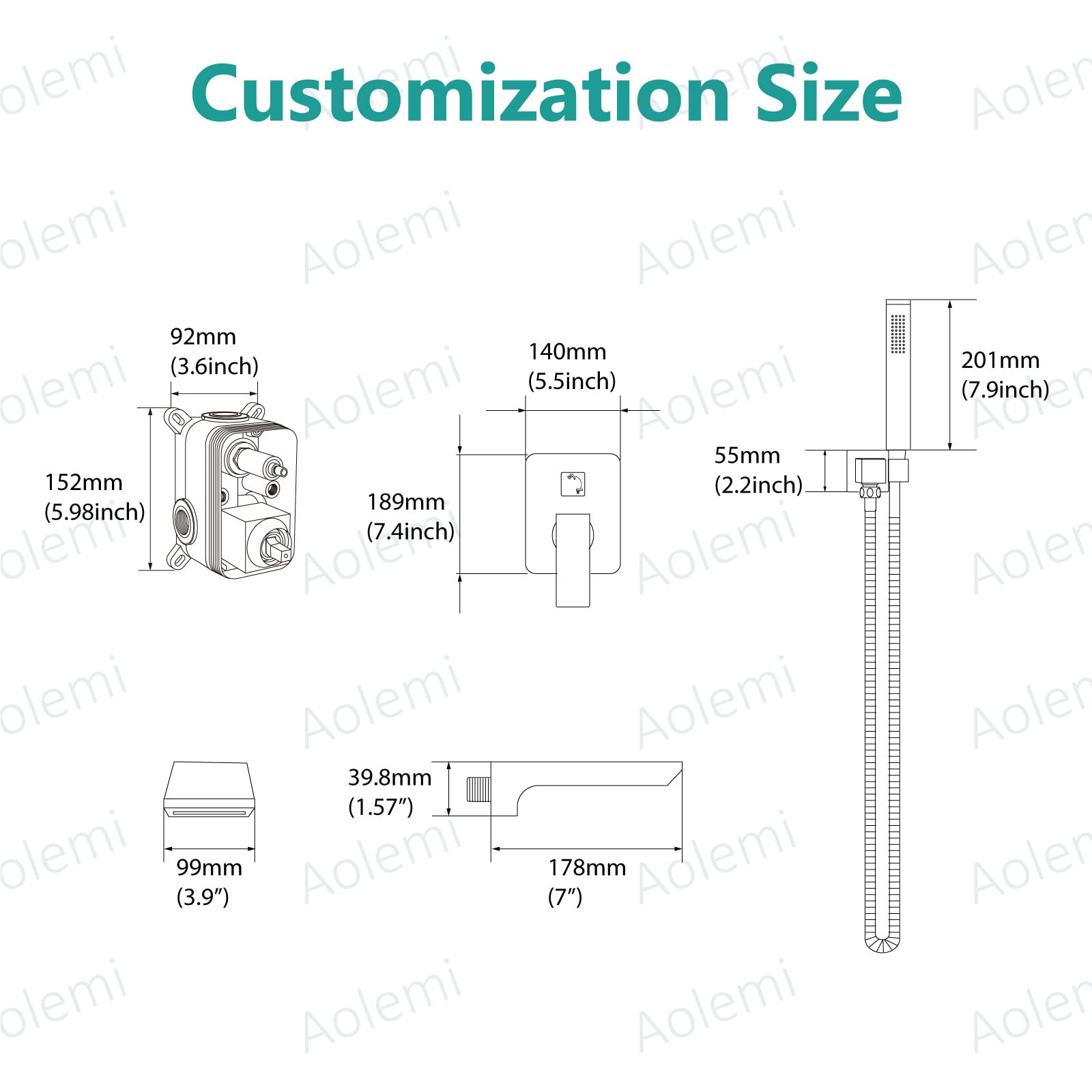 Aolemi Matte Black Wall Mount Bathtub Faucet Waterfall Tub Filler Spout with Handheld Shower Solid Brass Single Handle Rough-in Valve Tub Faucet