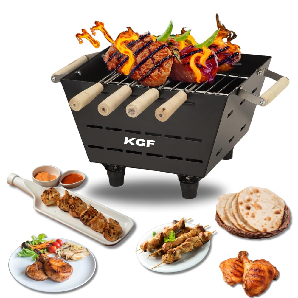 KGF (Choice Of Your) - BT-04 Compact Charcoal Barbeque Grill With 4 Skewers - Multifunctional !! (BLACK)