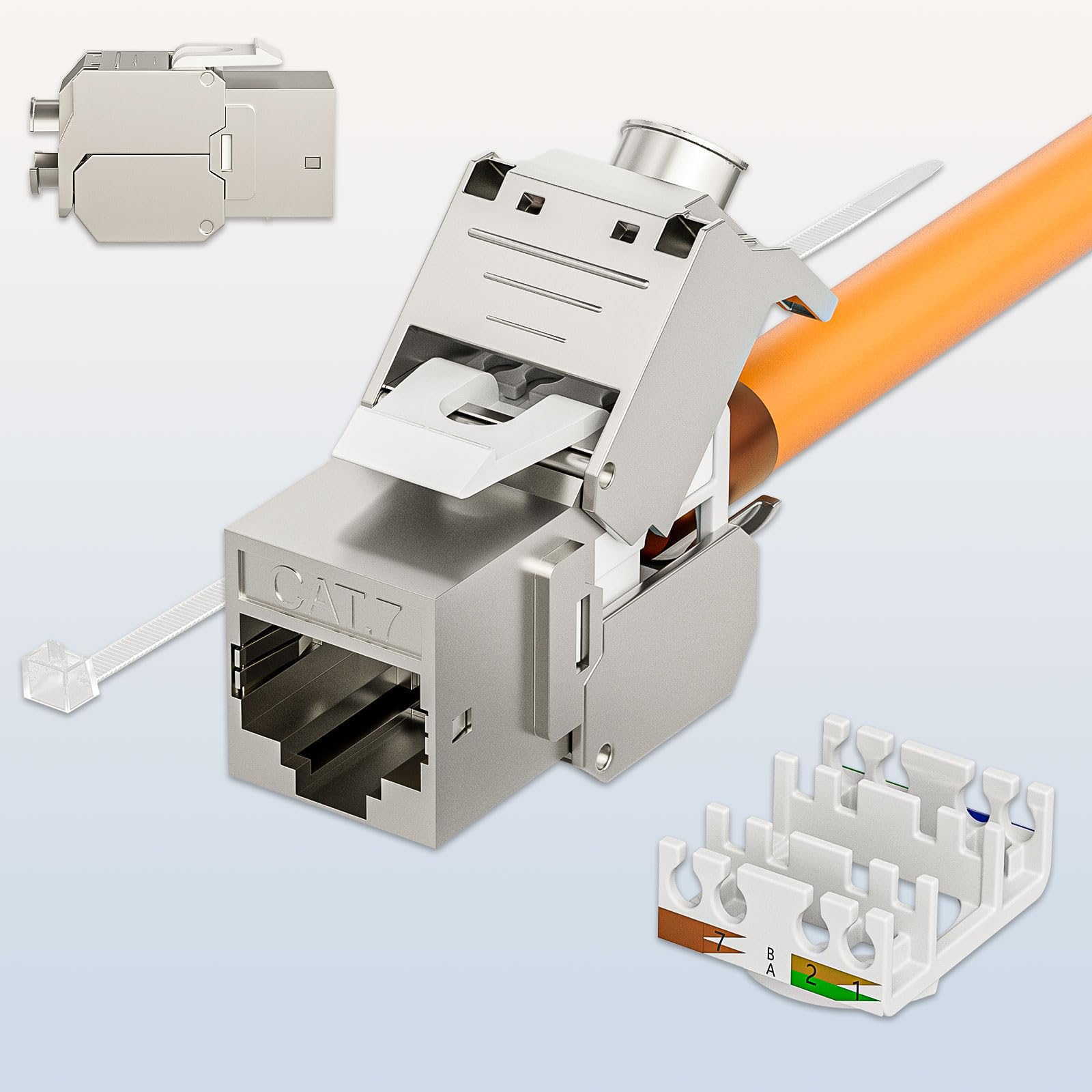 FGB 10Gbps 24 Port CAT7 Patchpanel mit 24x Cat7 Keystone Module Geschirmter, 19" Zoll Rackeinbau RJ45 LAN Netzwerk 600 MHz Verlegekabel für Gigabit-Netzwerk-Switch