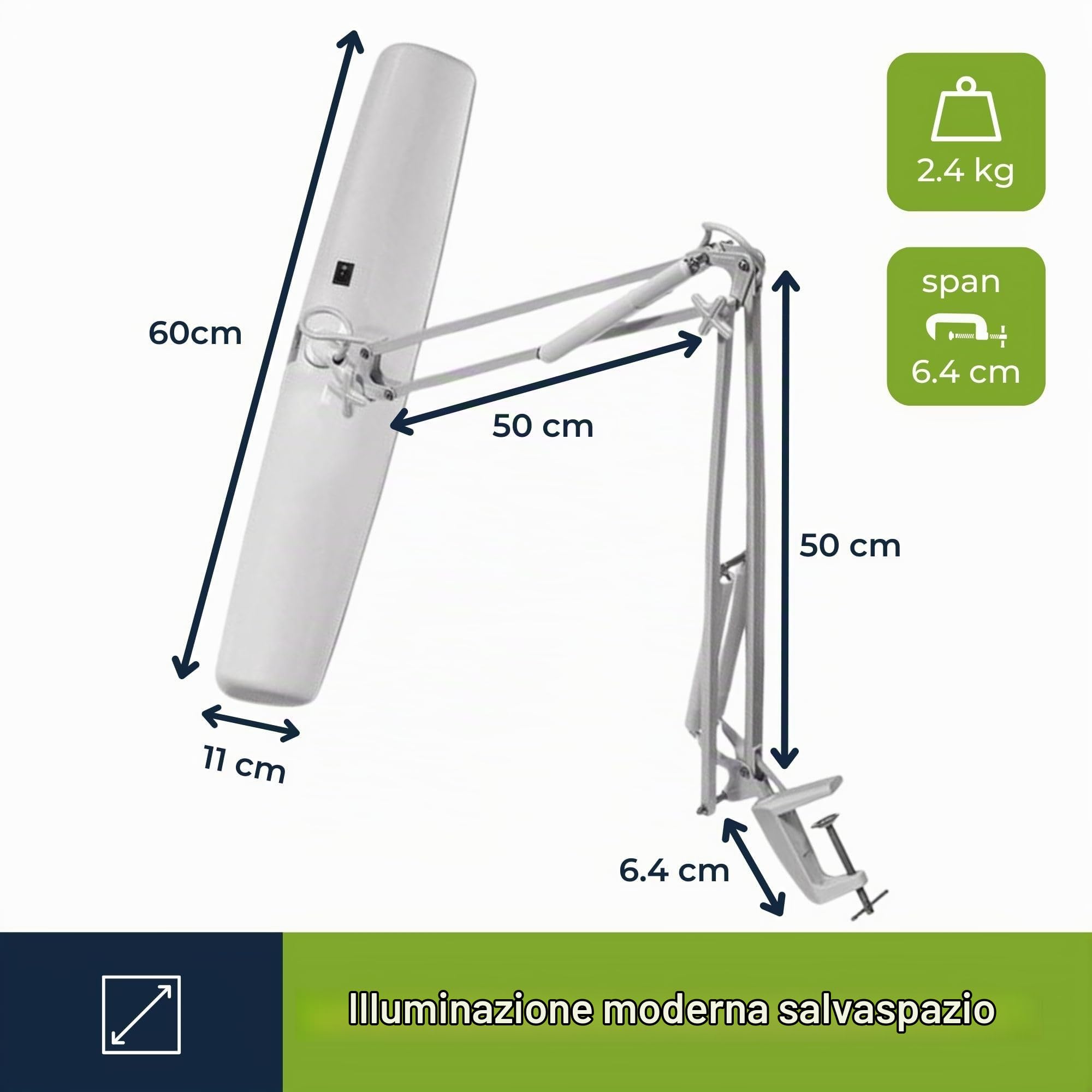 Velleman Lampada da scrivania con morsetto, lampada da lavoro TL 3x 14 W, 2700 lm, luce diurna 6500 K, paralume largo 60 cm, bianca per ufficio, hobby, manicure, cucito e lavori di precisione