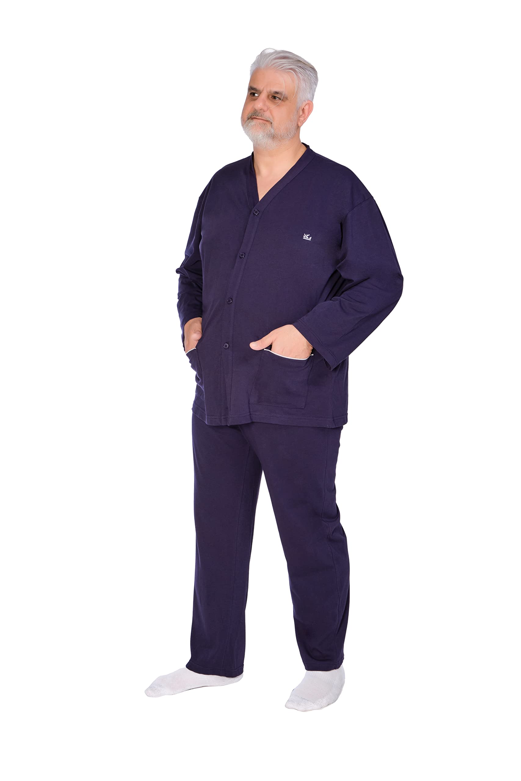 FERRUCCI COMFORT Pigiama Uomo Cardigan Taglie Comode in Cotone - Manica Lunga e Pantalone Lungo - Blu Scuro