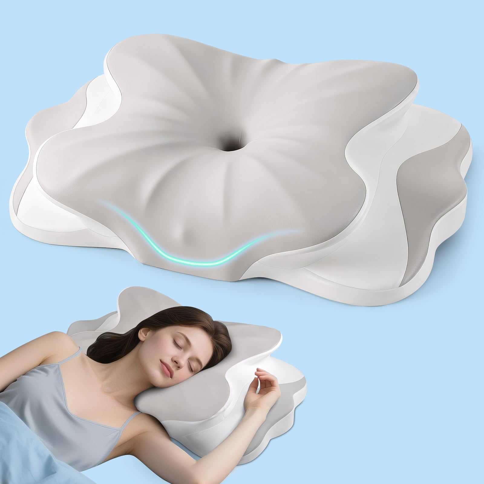Cervical Neck Pillow - Neck Support Pillows for Sleeping Contour Memory Foam Pillows for Side Back Stomach Sleepers