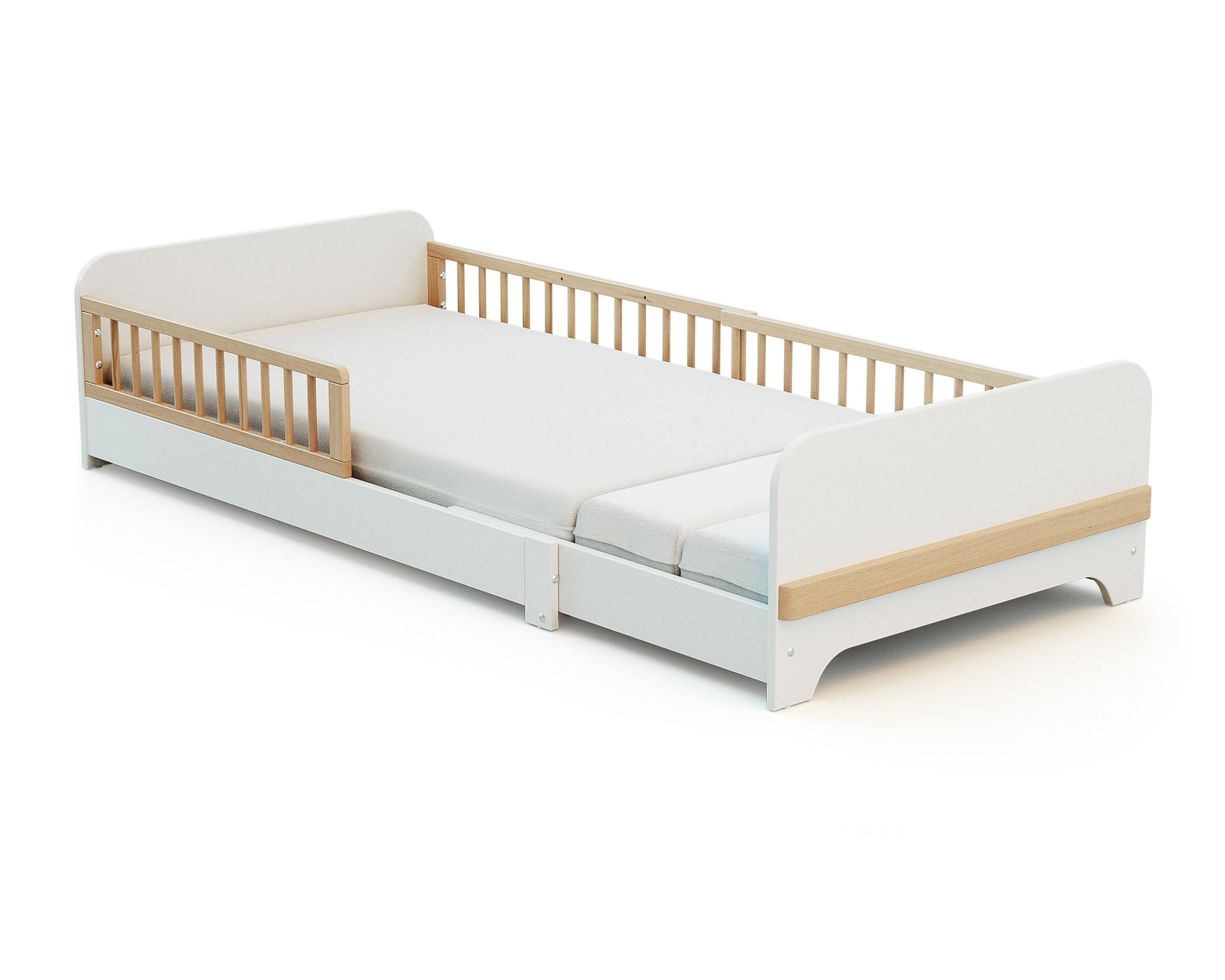 Lit au Sol Enfant Extensible en Bois 80x140-165-190 CARROUSEL avec Matelas - Blanc