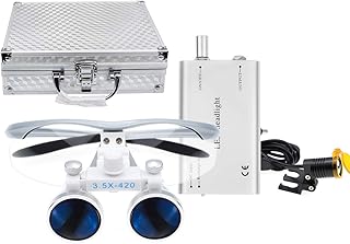Mike Dental New Surgical Binocular Loupes 3.5X 420mm Working Distance Optical Glass +3W LED Head Light Lamp With Filter +Aluminum Box (Silver)