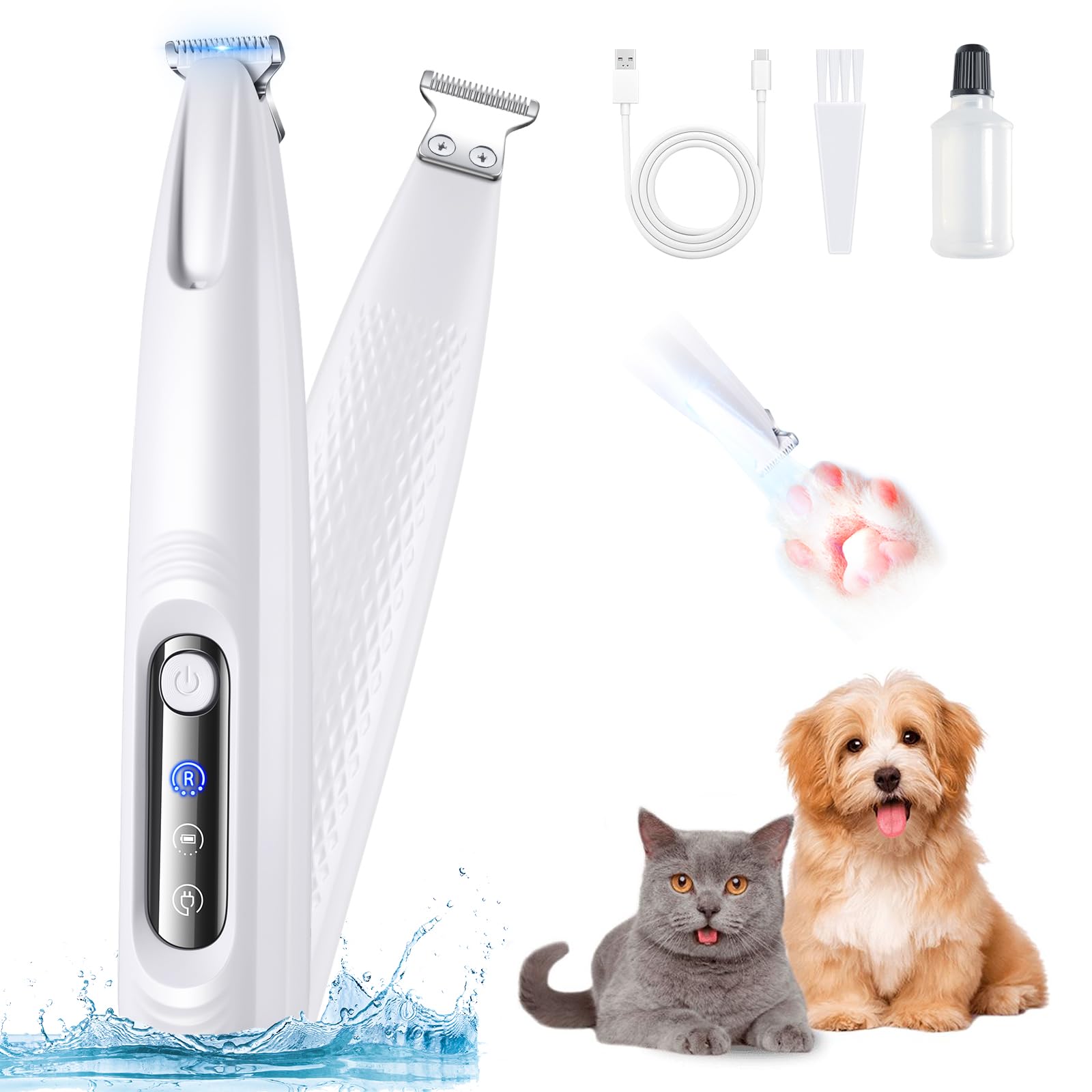 HVSOTV Dog Paw Trimmer with LED Light, 18mm Widen Blade, 35dB Low Noise, LED Display, Fully Waterproof, USB Rechargeable Pet Hair Trimmer for Dogs Cats Trimming Paws, Eyes, Ears, Face and Rump