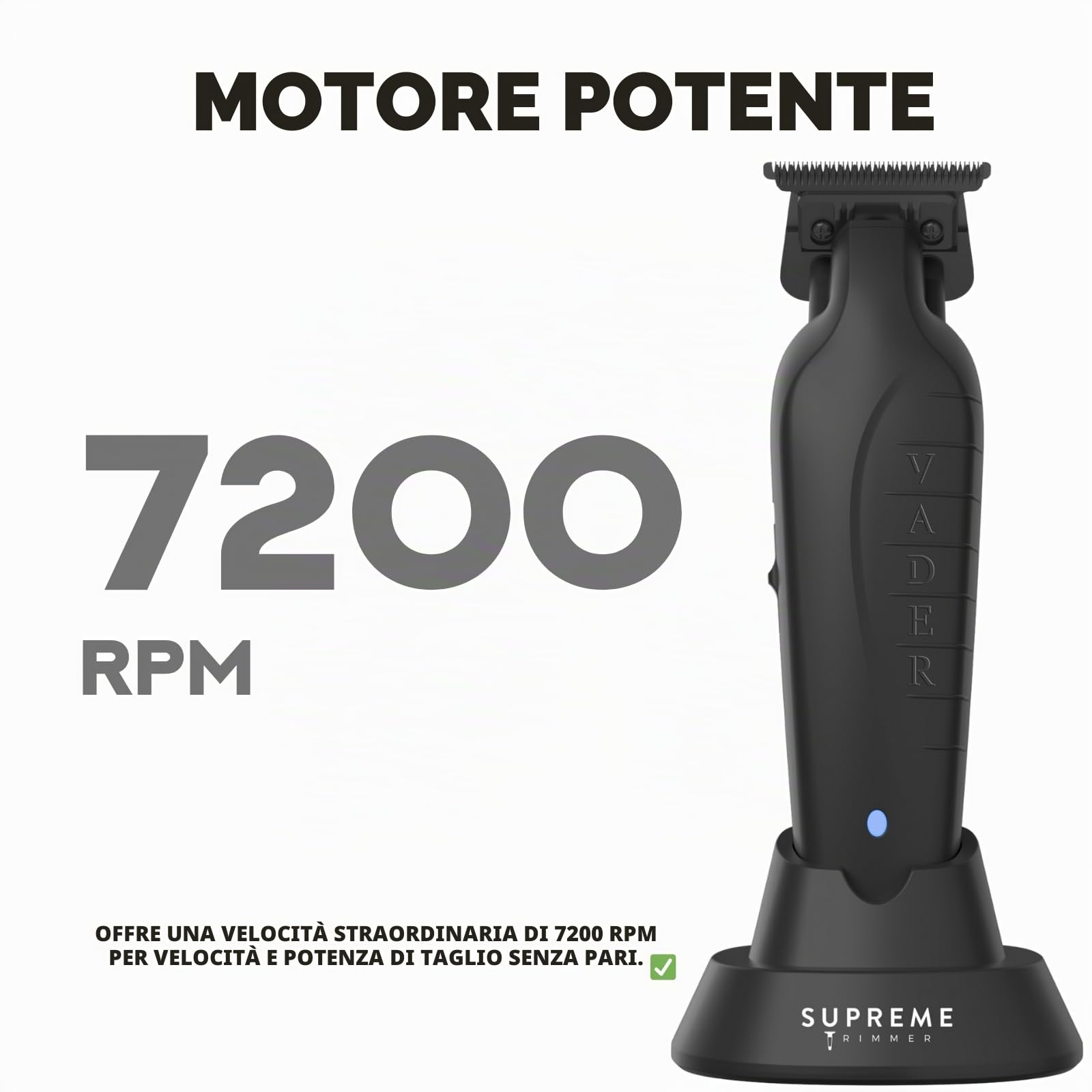 Supreme Trimmer Vader ST3778 - Fodera professionale senza fili per barbieri, durata 210 minuti, lama DLC a T, ricarica USB-C, 7000 giri/min, per la cura della barba, della testa e del corpo