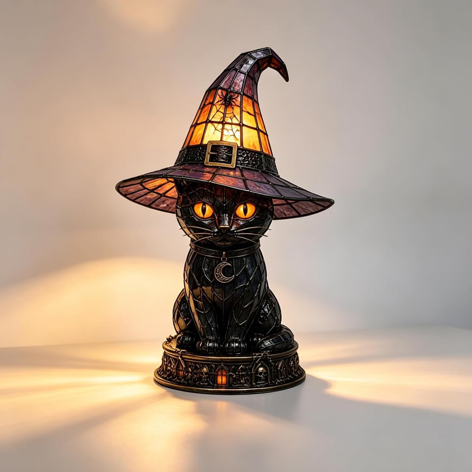 Aukojoy Stained Glass Halloween Pumpkin Table Lamp, Jack-O-Lantern Night Light, Vintage Style, USB Powered, Desktop Decorative Ornament (F)