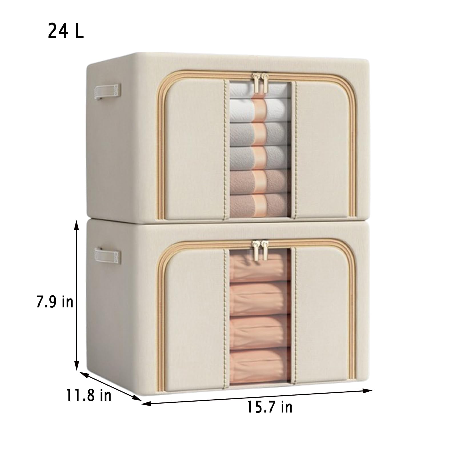 Aufbewahrungsbox mit großem Fassungsvermögen, Faltbare Kleiderbox mit verbreitertem Griff, feuchtigkeitsbeständig und staubdicht, geeignet für Steppdecken, Decken, Bettwäsche (Fensterlos Khaki, 24L)