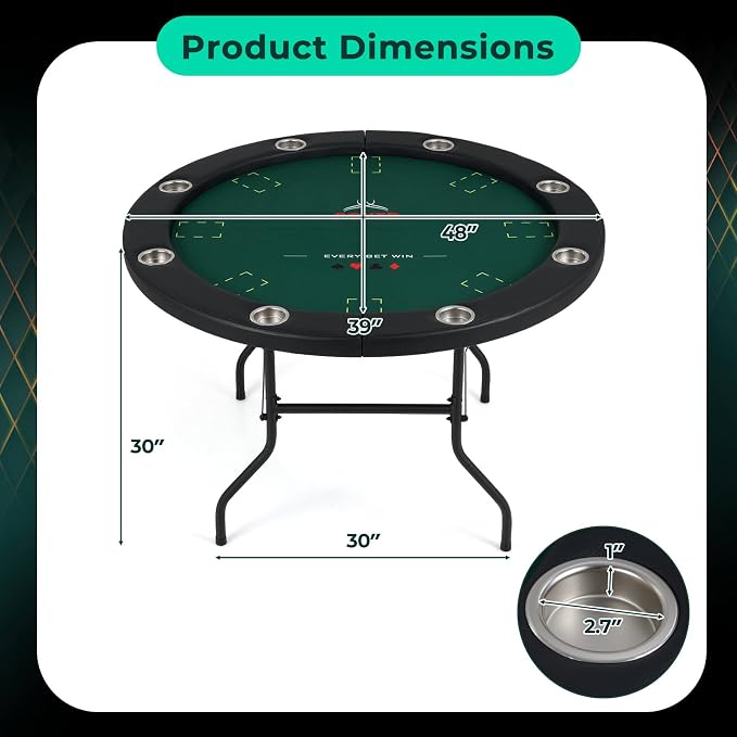 Mesa de poker plegable verde 48 pulgadas 8 jugadores miniatura 3