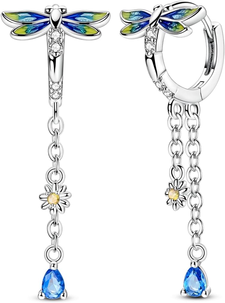 Hapour 925 Sterling Silver Dangle Drop Earrings Dangle Hoop Earrings for Women Cubic Zirconia Bow Butterfly Dragonfly Lightweight Dainty Earrings