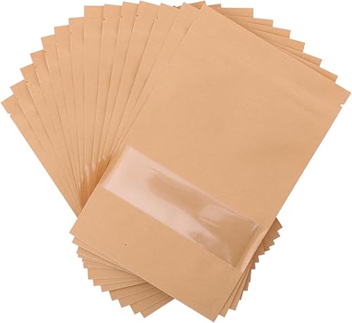 Miniatura 8 de Bolsas con cierre de cremallera, 100 unidades, bolsas resellables de 8.7 x 5.5 pulgadas para pequeñas empresas, bolsas de papel kraft con ventana,