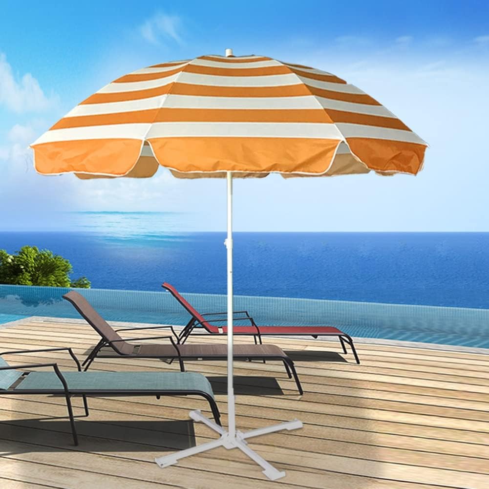 Striped Beach Umbrella 240 cm, UV50 Protection, Portable Travel Umbrella, Sunshade for Holidays, Lightweight & Durable, Ideal for Outdoor Use, Orange