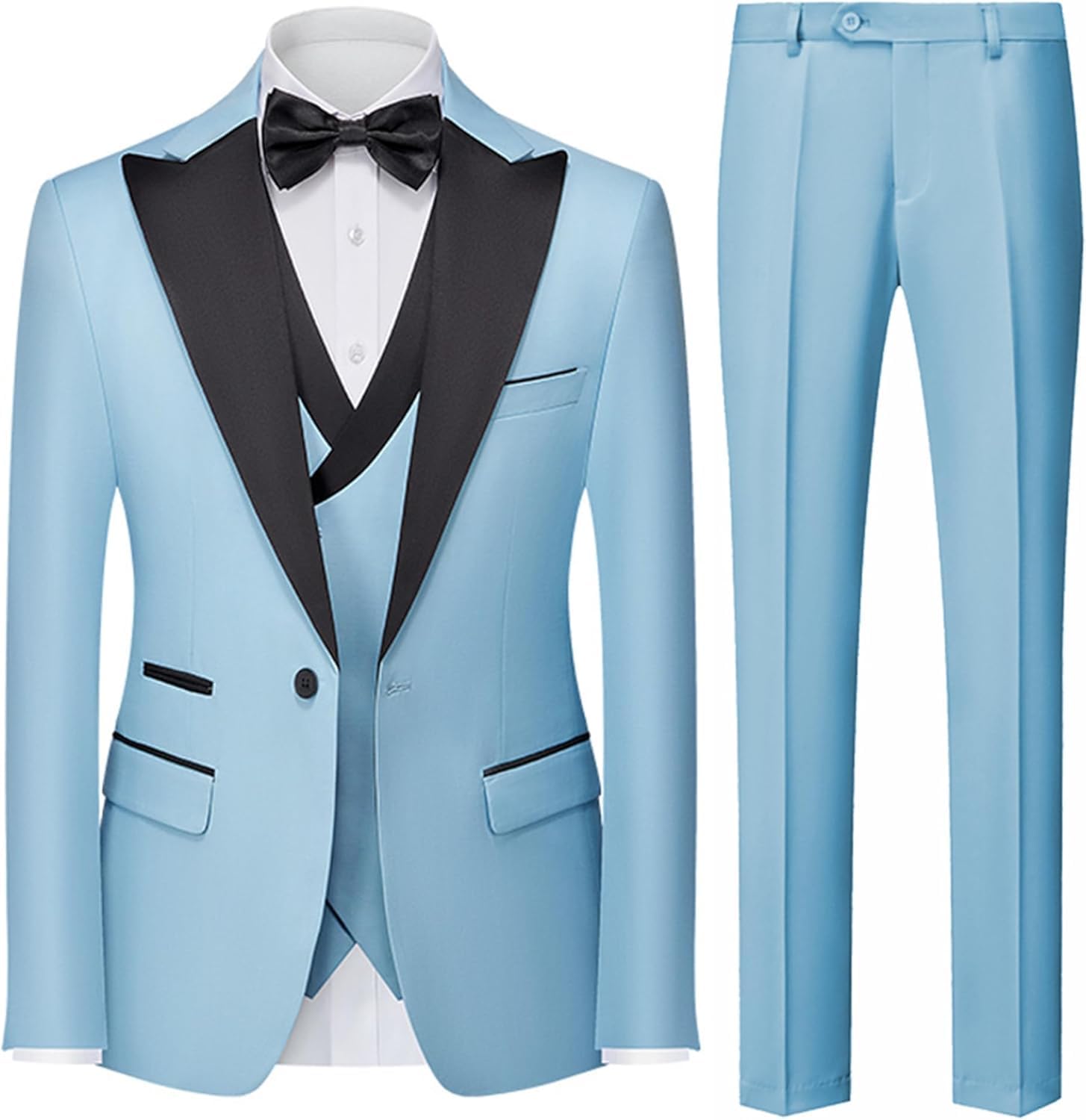 Sxfashbrd Men's Suit 3 Piece Slim Fit Vest Pants Set Blazer Daily Business Suit Groomsmen Jackets One Button Men Blazer