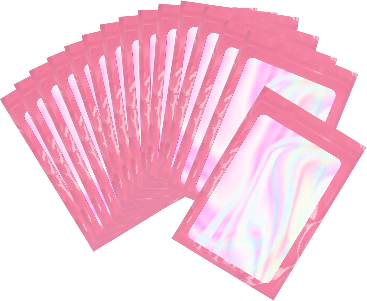 OZCHIN 100 pcs Mylar Bags Holographic Packaging Pouch Bag with Clear