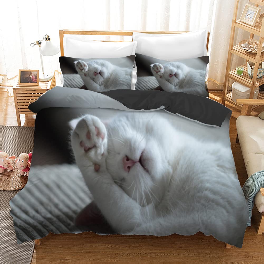 Housse de couette 160x200 chat gris pour une chambre d'ado cosy avec taies 65x65