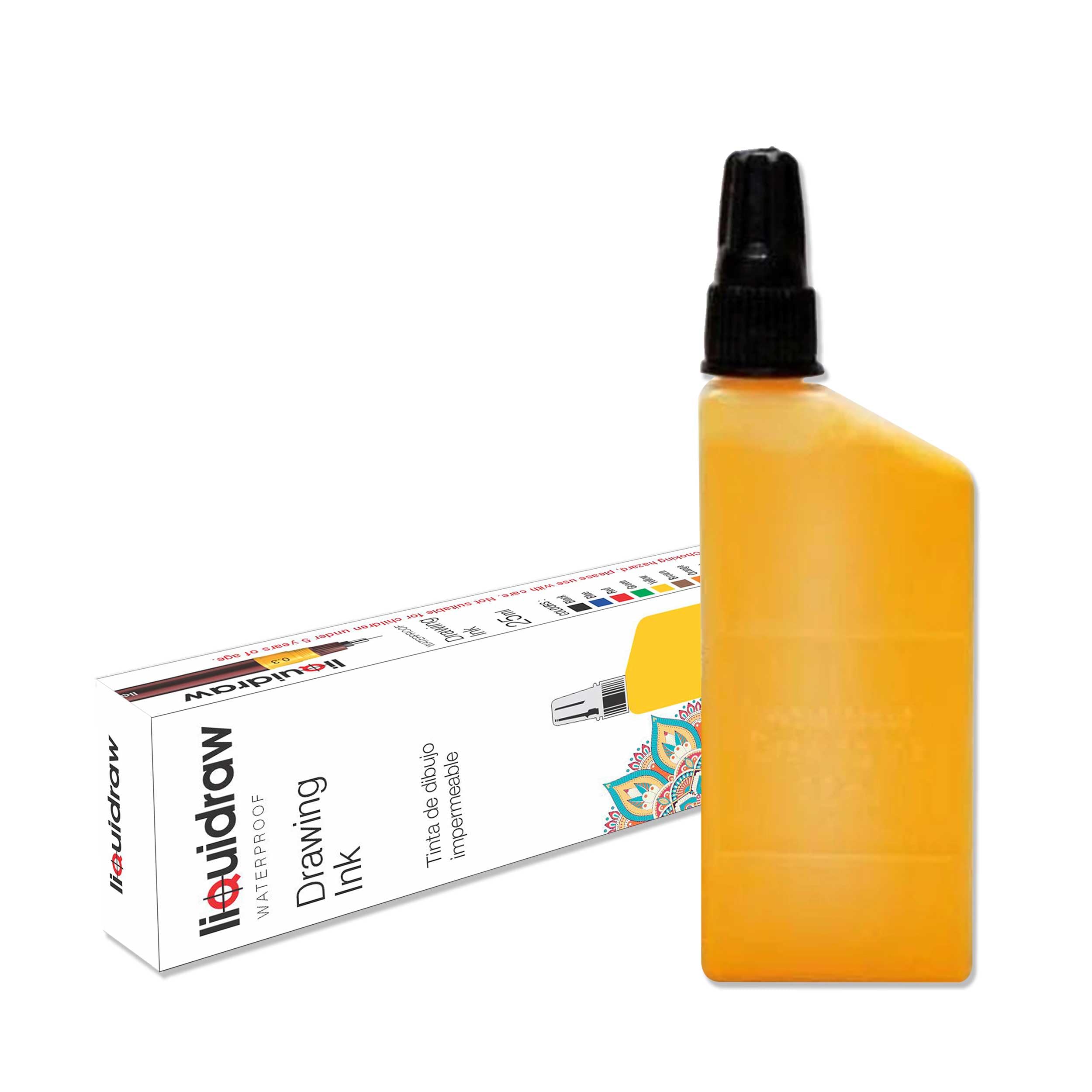 Technical Pen Waterproof Drawing Ink Yellow 25ml (Compatible with Rotring Isograph Pens)