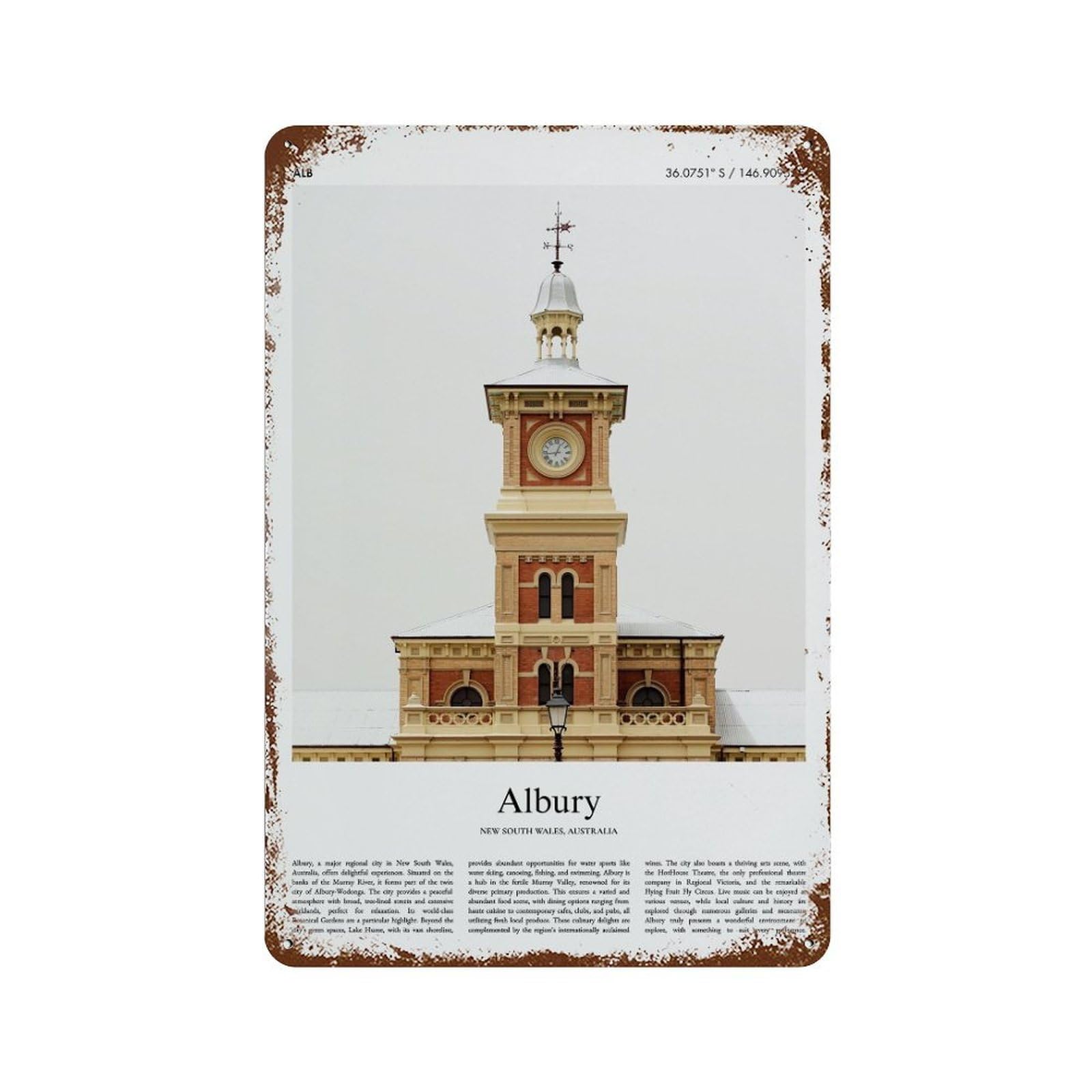 xiaoxiaoshen Albury New South Wales, Australia City Scenery Wall Decor Art Metal Tin Poster Modern Home Decor Art Home Bar Shop Decorations Vintage Sign 30x20cm