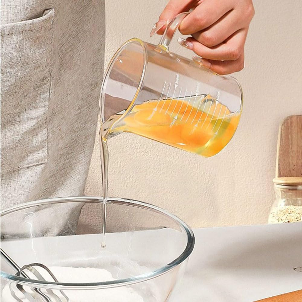 3-pak szklanych kubków z miarką, 350 ml, 500 ml i 1000 ml, kubki do pomiaru płynów z uchwytem, do pieczenia, gotowania, mieszania i pomiaru