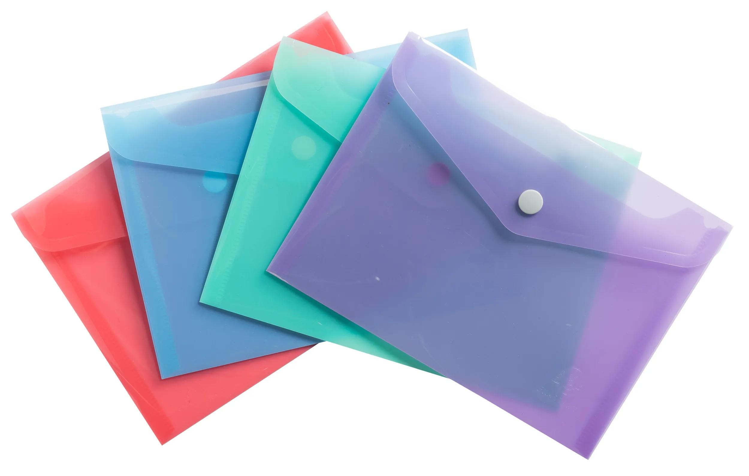 Exacompta - Ref. 35430E - Paquete de 4 fundas con cierre de botón a presión con solapa - Cromalina Pastel - Dimensiones: 14 x 10 cm - FT para clasificar B7 - Azul pastel, coral, malva, verde pastel