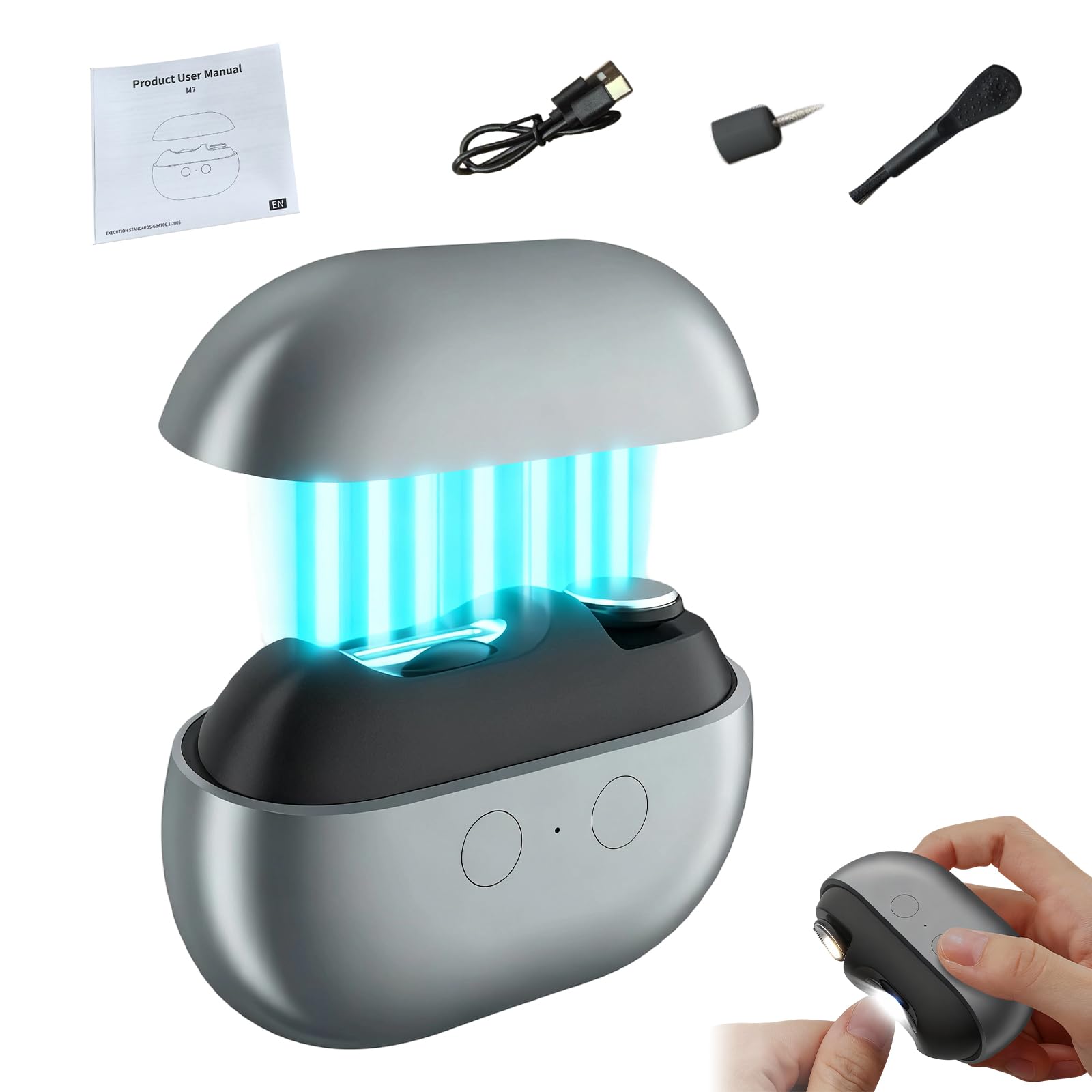 Easyclip Inteligentny obcinacz do paznokci, 3 w 1, łatwy klips, inteligentny obcinacz do paznokci, ze światłem LED, przechowywanie i polerowanie, dla seniorów, dzieci (szary)