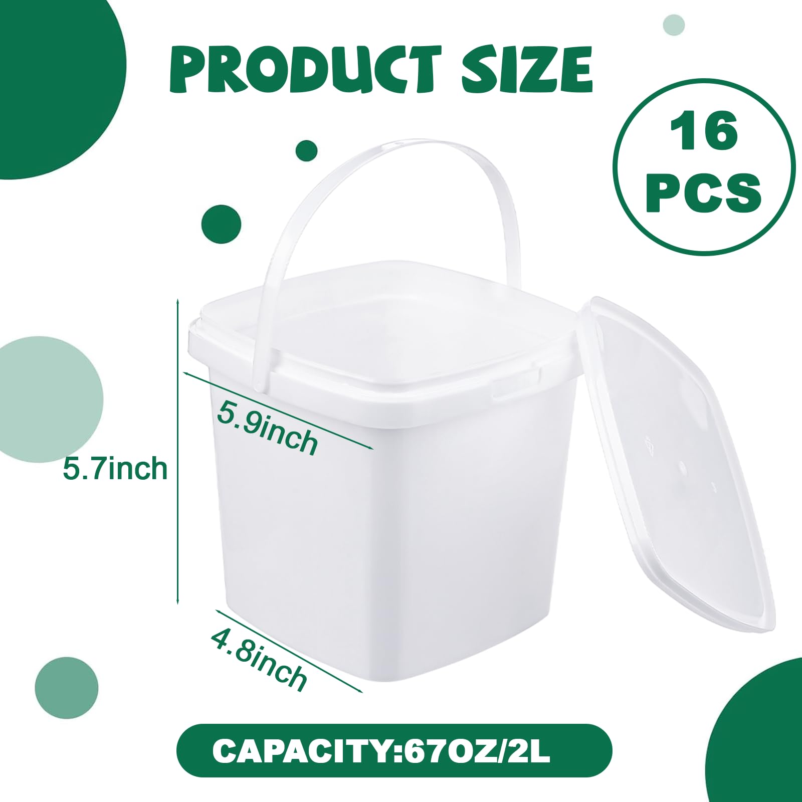TINSKY 16 contenitori quadrati in plastica con coperchio, per gelato, adatti al congelatore, adatti per cucina, feste, bevande, snack, frutta, dessert (1,9 litri)