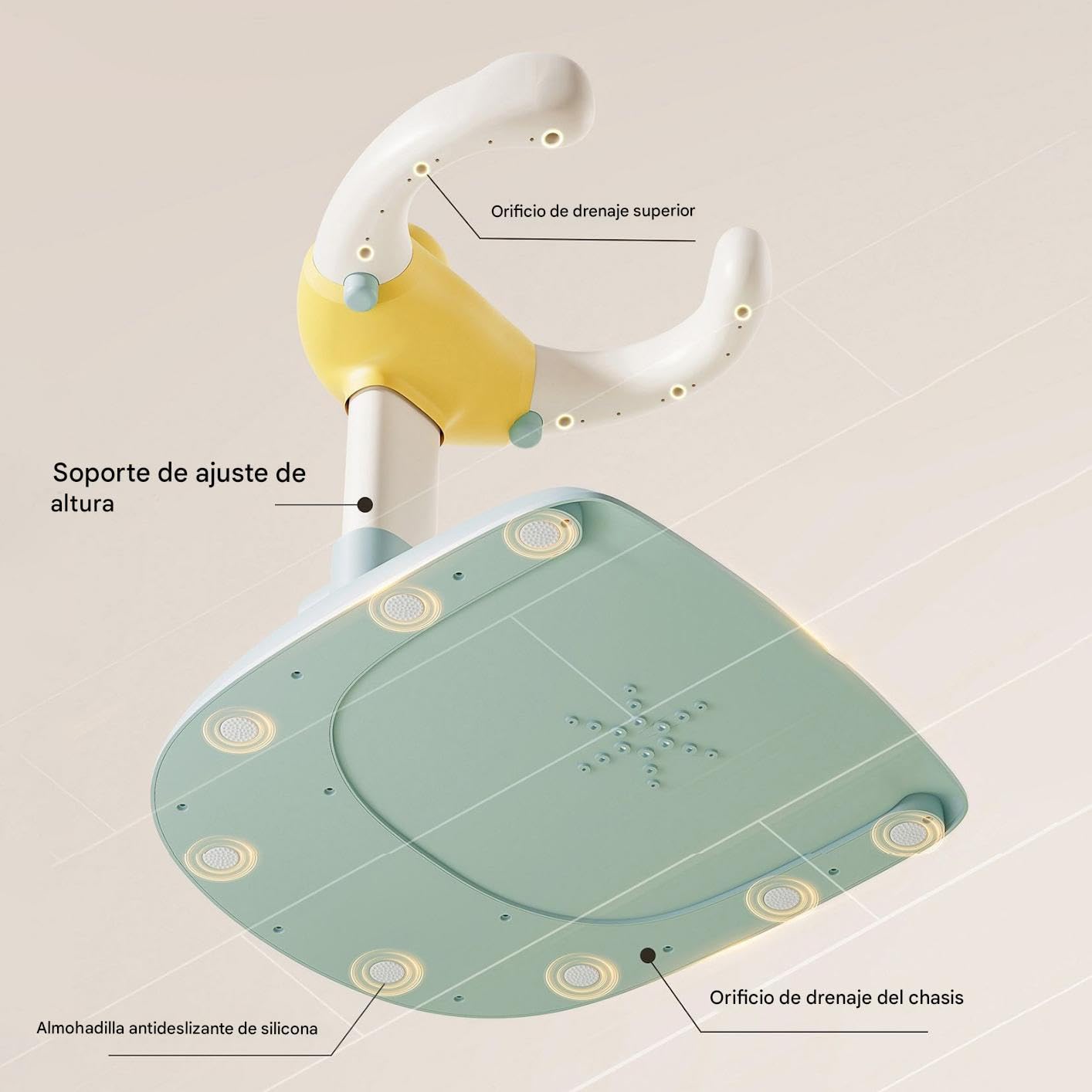 Soporte de Baño para Bebé,Baño De Pie Para Bebés | Altura Ajustable con Base Antideslizante para Bebés de 6 a 24 Meses