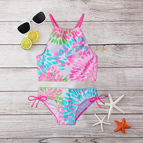 Betadog Girls Bikini Beach Swimwear 2 Piece Swimsuits Floral Printing Bathing Suits for 4-15 Years Skirt (Pink, 8 Years)2