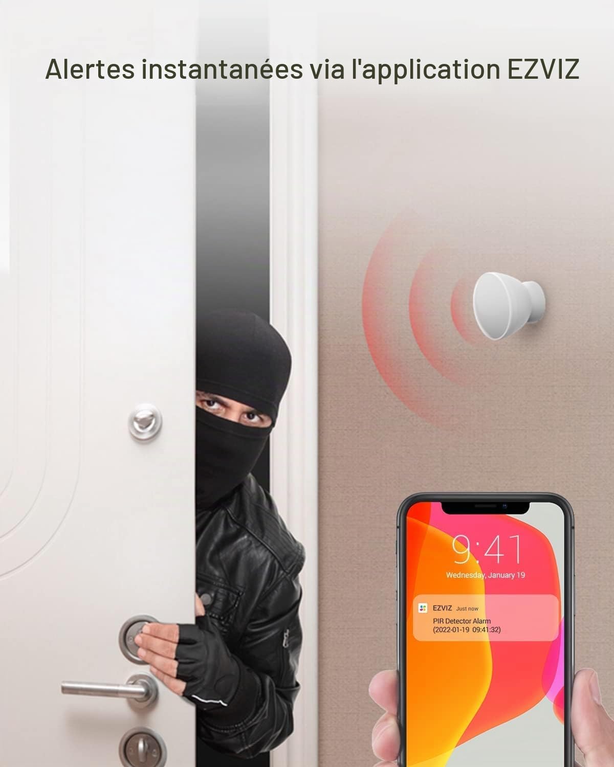 EZVIZ T1C Détecteur de Mouvement, Réglable à 360°, Détection des mouvements Humains, Autonomie de 2 Ans, Compatible EZVIZ Home Alarm, il Faut Fonctionne avec Le Centrale A3