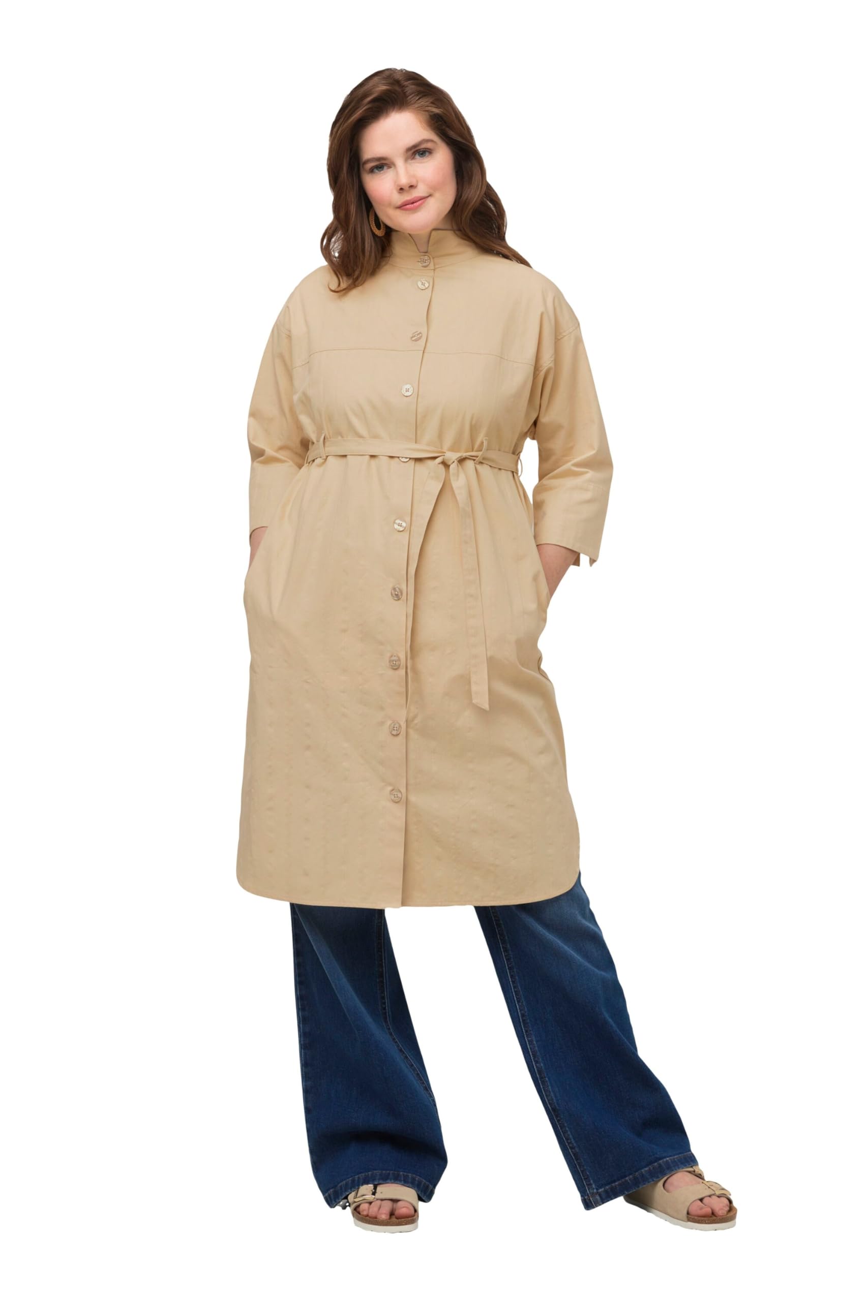 Ulla Popken Damen große Größen Übergrößen Plus Size Longjacke, Streifenstruktur, 3/4-Arm, Biobaumwolle 816283