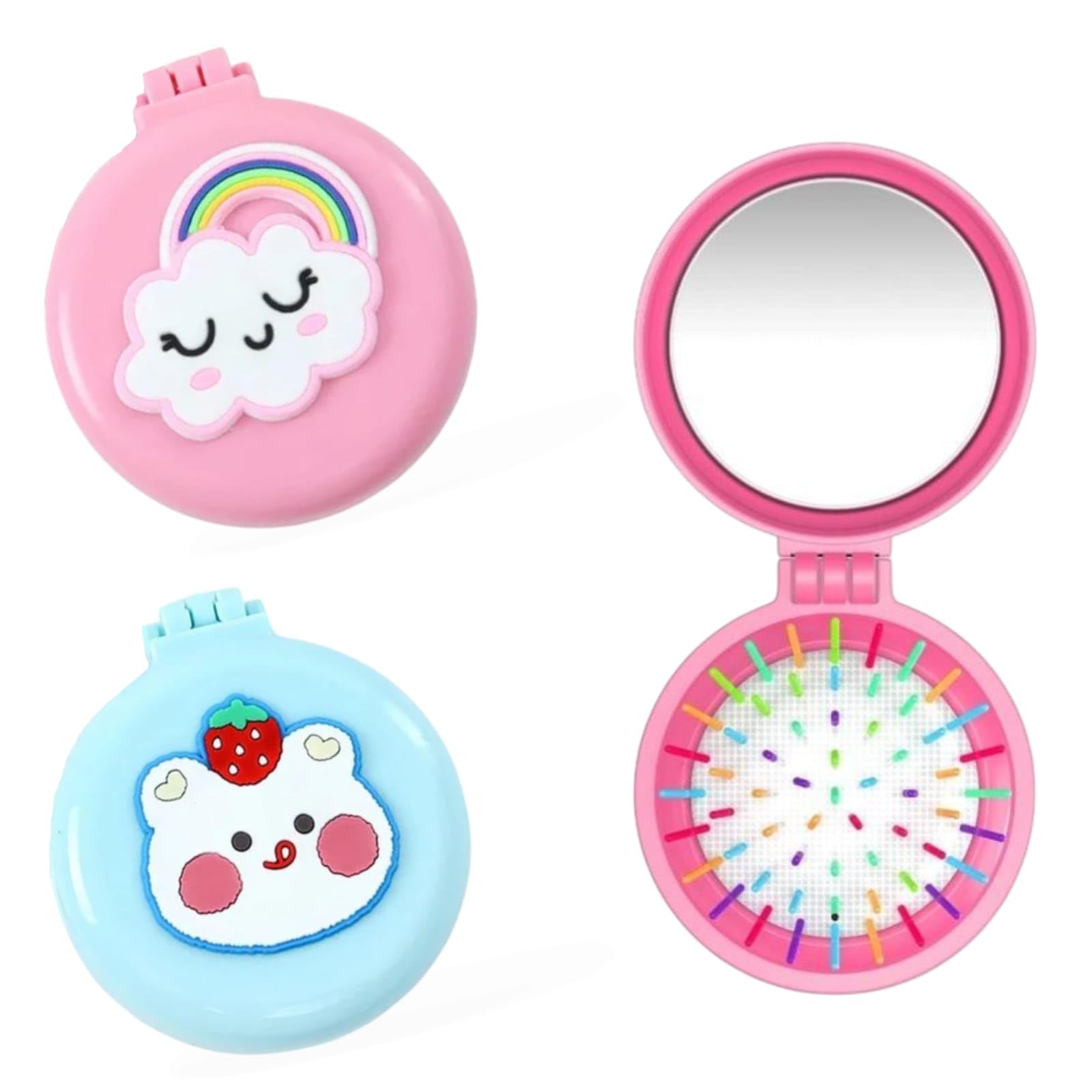 AMANVANI 2 in 1 Folding Mirror & Comb, Small Portable Cute Pocket Hair Comb, Travel Mini Hair Comb, Cartoon Mirror Comb For Girls & Women, Gift For Girls, Random Design (2 Pcs)-image-30