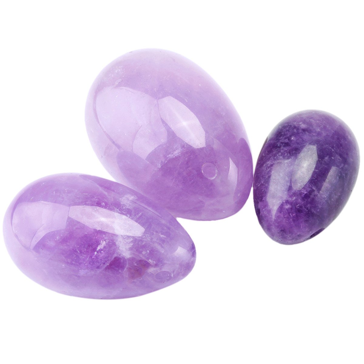 mookaitedecor Amethyst Yoni Eier Set mit 3 Größen, Kristall Yoni Ei Massage Steine für Frauen zum Trainieren von Beckenmuskeln Kegel-Übung, Kleine Größe
