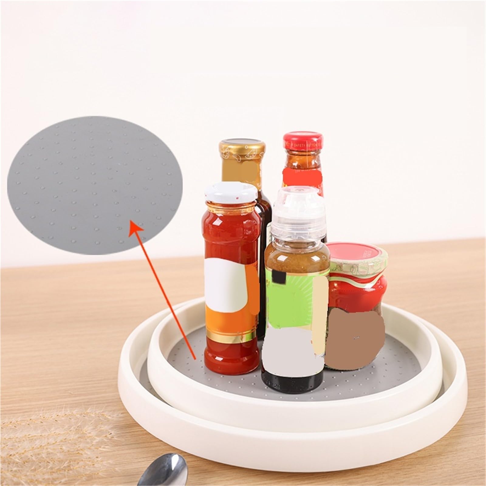 Organizador de especias giratorio 2 niveles, bandeja almacenamiento antideslizante for armario cocina, despensa, vajilla exterior para Nevera, Cocina(3.5x30.5cm)