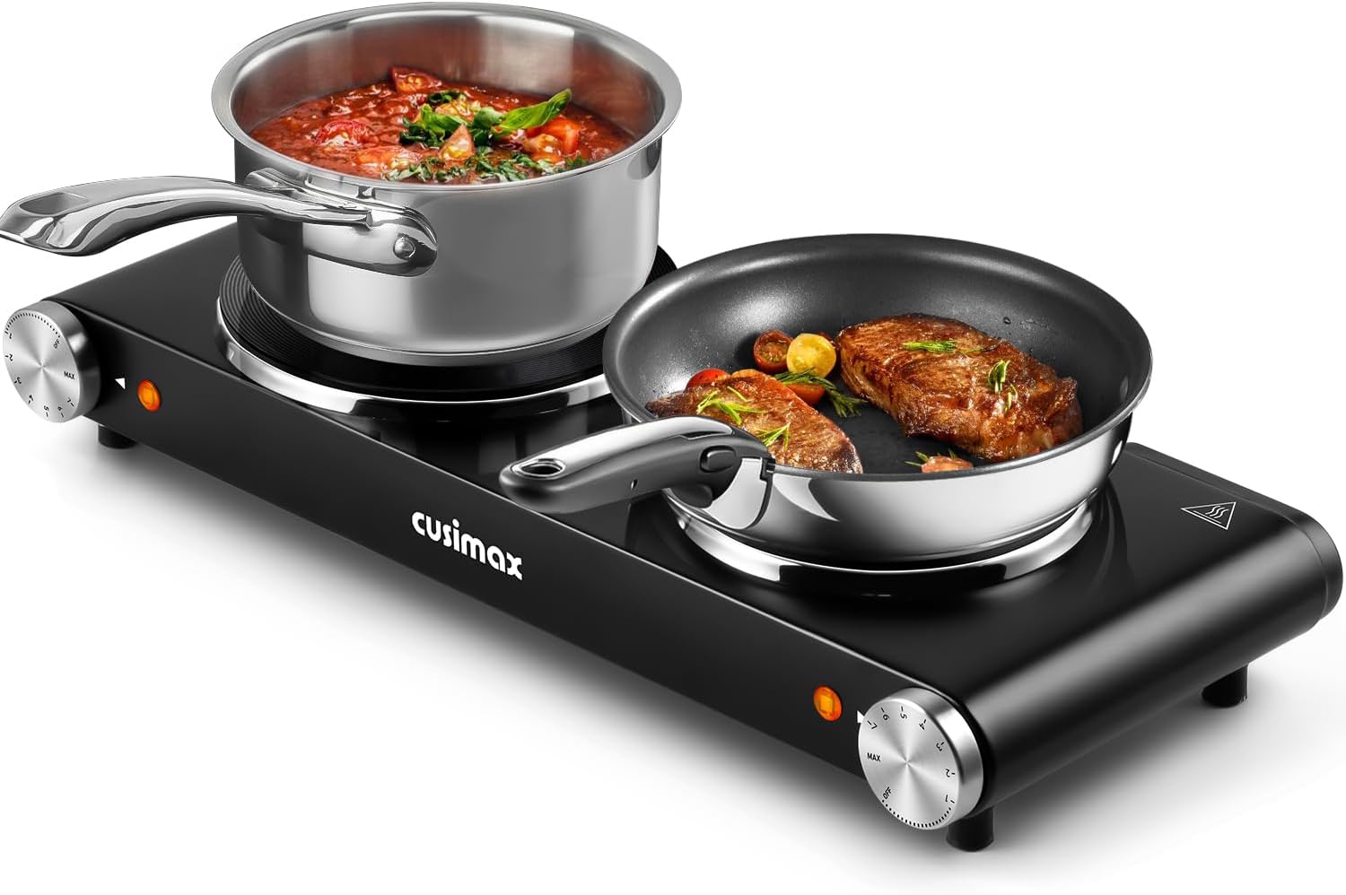 Double Hot Plates Electric Burner, 1800W Countertop Cooktop with Adjustable Temperature Control, Hot Plates for Cooking Portable Electric Stove, Black Stainless Steel Cooktop, Upgraded Version